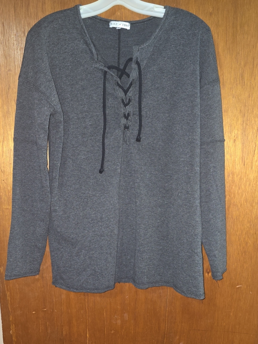 Lace-Up V-Neck Long Sleeve Women's Sweater - Charcoal Gray
